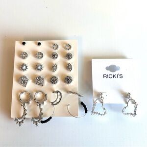 Silver Tone Earrings Lot of 13 Pierced Earrings